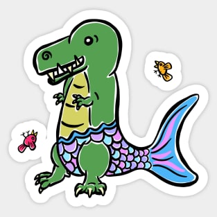 Mermaid Tail Tyrannosaurus Dinosaur Dino Cartoon Cute Character Sticker